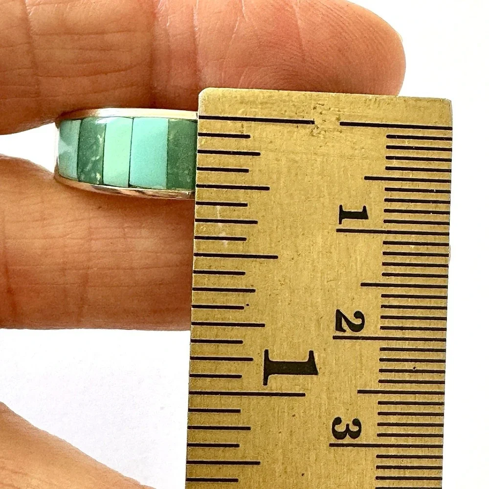Navajo Mens Wedding Band Turquoise Inlay Sz 11.5 Ring 8mm Signed Tsosie Native